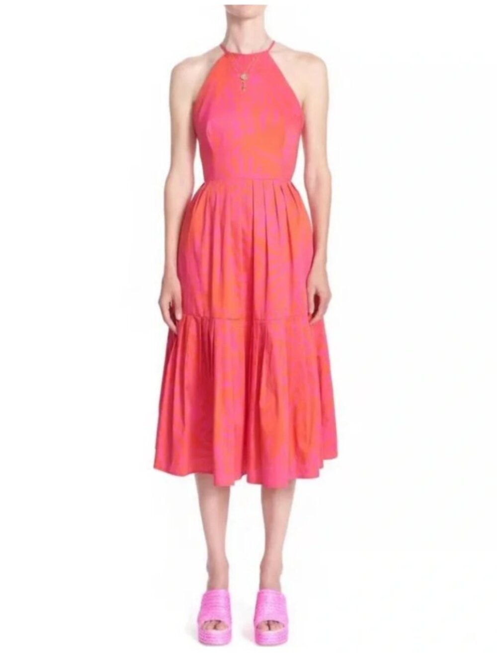 NWT Corey Lynn Calter Chrisley Open Tie Back Midi Dress Flamingo Sz S
